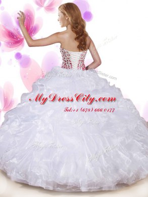 Floor Length White Sweet 16 Dress Sweetheart Sleeveless Lace Up