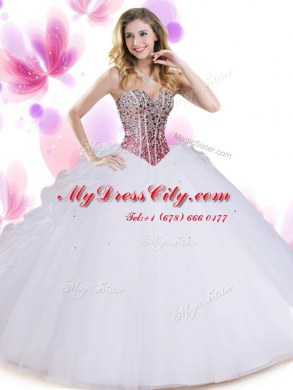 Floor Length White Sweet 16 Dress Sweetheart Sleeveless Lace Up
