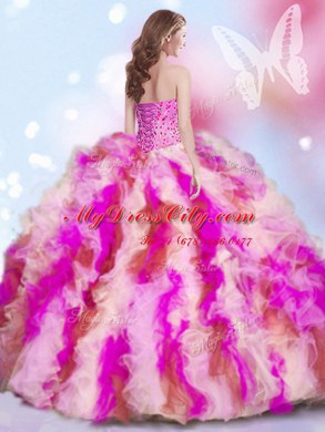 Decent Four Piece Multi-color Lace Up Quinceanera Gowns Beading and Ruffles Sleeveless Floor Length