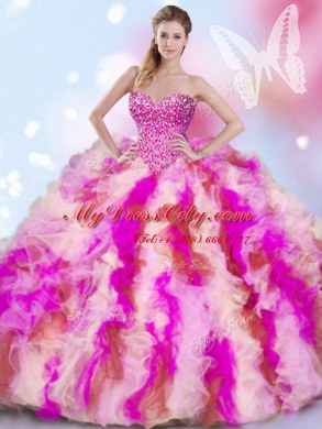 Superior Multi-color Ball Gown Prom Dress Organza Sleeveless Beading and Ruffles