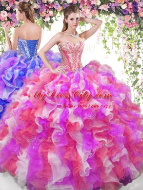 Flare Multi-color Sleeveless Organza Lace Up Vestidos de Quinceanera for Military Ball and Sweet 16 and Quinceanera