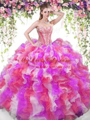 Flare Multi-color Sleeveless Organza Lace Up Vestidos de Quinceanera for Military Ball and Sweet 16 and Quinceanera