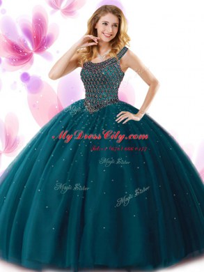 Excellent Scoop Navy Blue Sleeveless Floor Length Beading Zipper Sweet 16 Dress