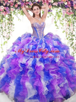 Floor Length Multi-color 15 Quinceanera Dress Organza Sleeveless Beading and Ruffles