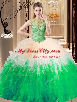 Scoop Sleeveless Lace Up Floor Length Beading Quinceanera Gown