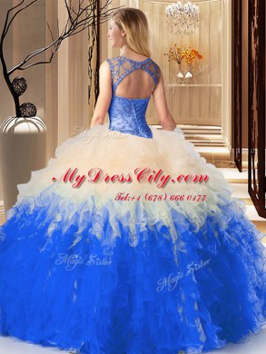 Scoop Sleeveless Lace Up Floor Length Beading Quinceanera Gown