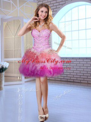 Four Piece Multi-color Tulle Lace Up Sweetheart Sleeveless Floor Length 15th Birthday Dress Beading and Ruffles