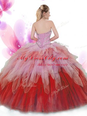 Multi-color Ball Gowns Sweetheart Sleeveless Tulle Floor Length Lace Up Beading and Ruffles Ball Gown Prom Dress