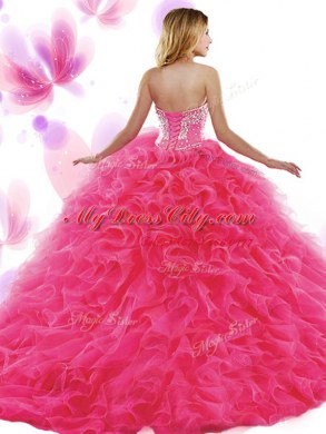 Organza Sweetheart Sleeveless Lace Up Beading and Ruffles Quinceanera Gowns in Teal