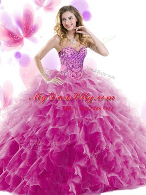 Organza Sweetheart Sleeveless Lace Up Beading and Ruffles Quinceanera Gowns in Teal