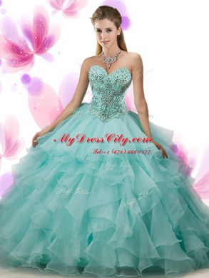 Luxury Ruffled Pink Sleeveless Organza Lace Up Sweet 16 Quinceanera Dress for Military Ball and Sweet 16 and Quinceanera