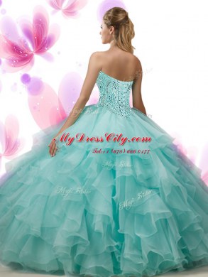 Luxury Ruffled Pink Sleeveless Organza Lace Up Sweet 16 Quinceanera Dress for Military Ball and Sweet 16 and Quinceanera