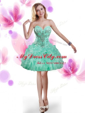 Four Piece Apple Green Sweetheart Neckline Beading and Ruffles Quince Ball Gowns Sleeveless Lace Up