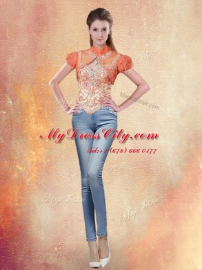 Flirting Four Piece Straps Orange Red Lace Up Sweet 16 Dresses Beading and Ruffles Sleeveless With Brush Train