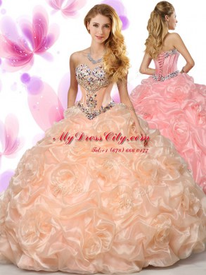 Wonderful Pick Ups Ball Gowns Quinceanera Gowns Peach Sweetheart Organza Sleeveless Floor Length Lace Up