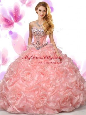 Wonderful Pick Ups Ball Gowns Quinceanera Gowns Peach Sweetheart Organza Sleeveless Floor Length Lace Up
