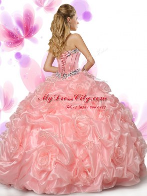 Wonderful Pick Ups Ball Gowns Quinceanera Gowns Peach Sweetheart Organza Sleeveless Floor Length Lace Up