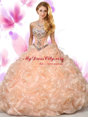 Wonderful Pick Ups Ball Gowns Quinceanera Gowns Peach Sweetheart Organza Sleeveless Floor Length Lace Up