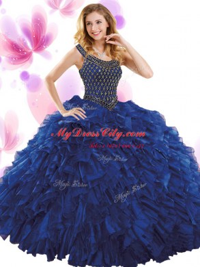 Beauteous Fuchsia Scoop Zipper Beading and Ruffles Sweet 16 Dresses Sleeveless