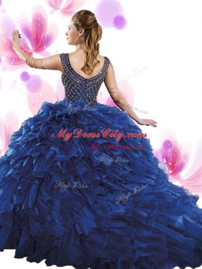 Beauteous Fuchsia Scoop Zipper Beading and Ruffles Sweet 16 Dresses Sleeveless