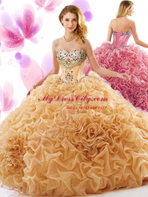 Sleeveless Court Train Lace Up Beading and Ruffles Quinceanera Gown