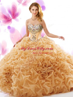 Sleeveless Court Train Lace Up Beading and Ruffles Quinceanera Gown