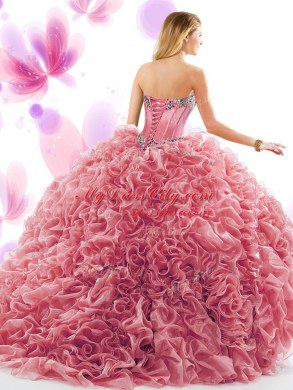 Sleeveless Court Train Lace Up Beading and Ruffles Quinceanera Gown