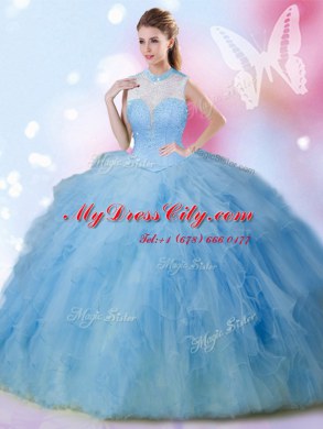 Sleeveless Lace Up Floor Length Beading and Ruffles Sweet 16 Dress