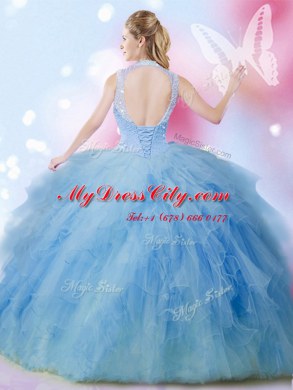 Sleeveless Lace Up Floor Length Beading and Ruffles Sweet 16 Dress