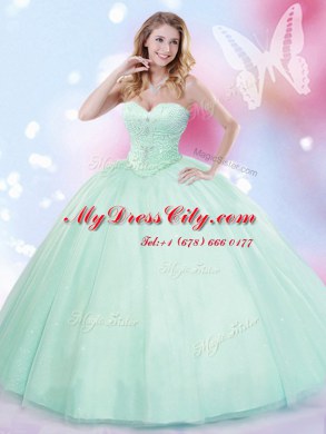 Ball Gowns Quince Ball Gowns Apple Green Sweetheart Tulle Sleeveless Floor Length Lace Up