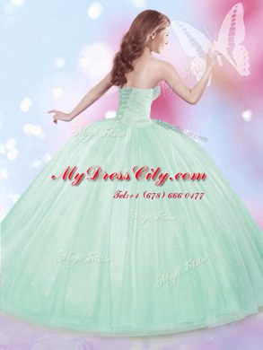 Ball Gowns Quince Ball Gowns Apple Green Sweetheart Tulle Sleeveless Floor Length Lace Up