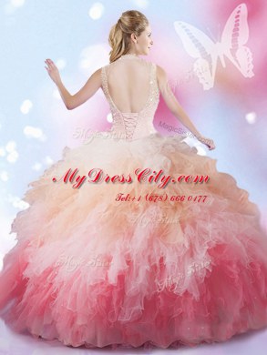Tulle Sleeveless Floor Length Quinceanera Dresses and Beading and Ruffles