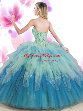 Sleeveless Lace Up Floor Length Beading and Ruffles Quinceanera Gown