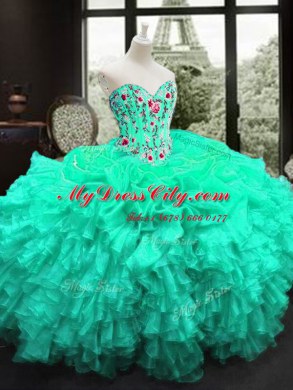 Sleeveless Lace Up Floor Length Embroidery and Ruffles Quinceanera Dresses