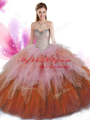 Multi-color Ball Gowns Beading and Ruffles Quinceanera Dress Lace Up Tulle Sleeveless Floor Length