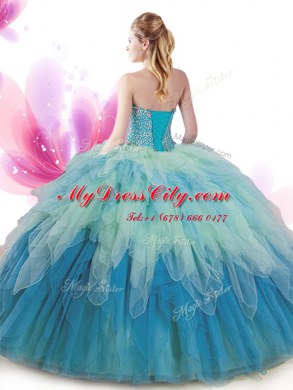Multi-color Ball Gowns Beading and Ruffles Quinceanera Dress Lace Up Tulle Sleeveless Floor Length