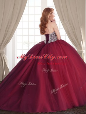 Sleeveless Brush Train Lace Up With Train Beading Sweet 16 Dress