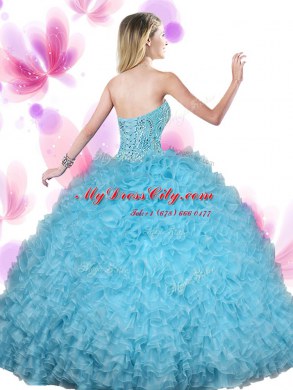 Sleeveless Beading and Ruffles Lace Up Quince Ball Gowns