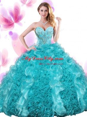 Floor Length Teal Sweet 16 Dresses Sweetheart Sleeveless Lace Up