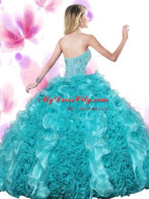 Floor Length Teal Sweet 16 Dresses Sweetheart Sleeveless Lace Up