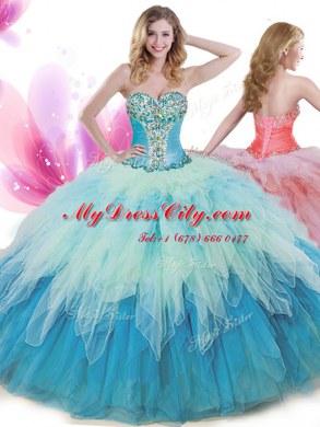 Beauteous Floor Length Multi-color Sweet 16 Quinceanera Dress Tulle Sleeveless Beading and Ruffles