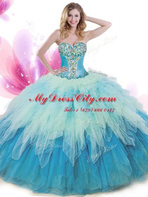 Beauteous Floor Length Multi-color Sweet 16 Quinceanera Dress Tulle Sleeveless Beading and Ruffles