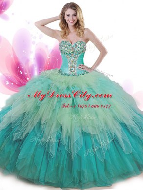 Beauteous Floor Length Multi-color Sweet 16 Quinceanera Dress Tulle Sleeveless Beading and Ruffles