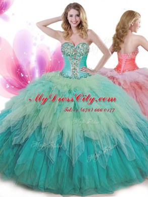 Beauteous Floor Length Multi-color Sweet 16 Quinceanera Dress Tulle Sleeveless Beading and Ruffles