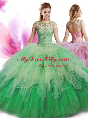 New Arrival Scoop Multi-color Sleeveless Tulle Zipper 15th Birthday Dress for Military Ball and Sweet 16 and Quinceanera