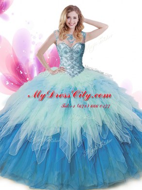New Arrival Scoop Multi-color Sleeveless Tulle Zipper 15th Birthday Dress for Military Ball and Sweet 16 and Quinceanera