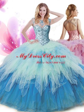 New Arrival Scoop Multi-color Sleeveless Tulle Zipper 15th Birthday Dress for Military Ball and Sweet 16 and Quinceanera