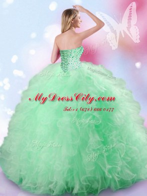 Apple Green Sleeveless Beading and Ruffles Floor Length Quinceanera Gown