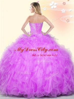 Popular Sweetheart Sleeveless Tulle Sweet 16 Quinceanera Dress Beading and Appliques and Ruffles Lace Up