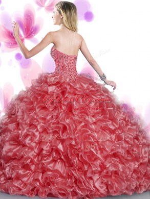 Superior Blue Lace Up Sweetheart Beading and Ruffles Quinceanera Gown Organza Sleeveless